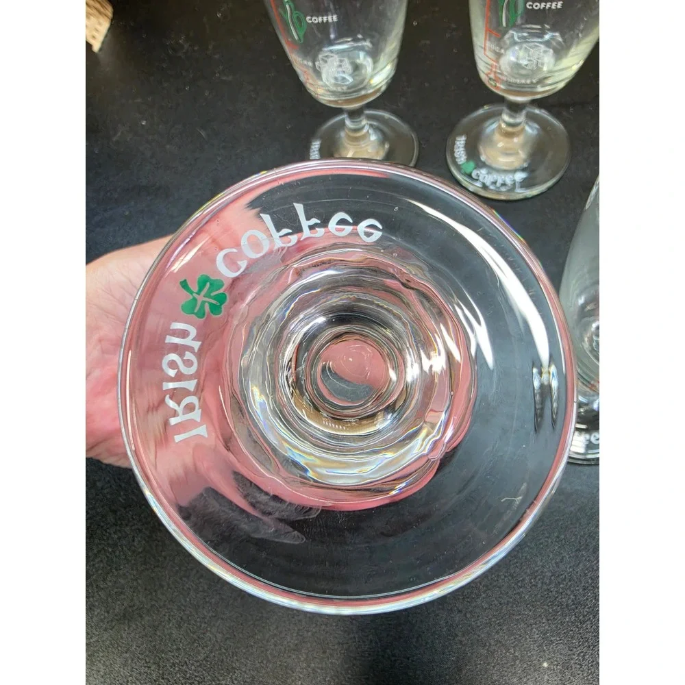 Vintage Irish Coffee Recipe Glasses Set of 5 Gold Rim Footed Goblets Shamrock